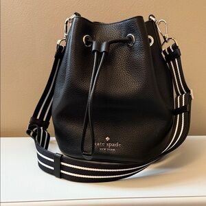 Kate Spade Black Rosie Bucket Crossbody Bag with Striped Strap